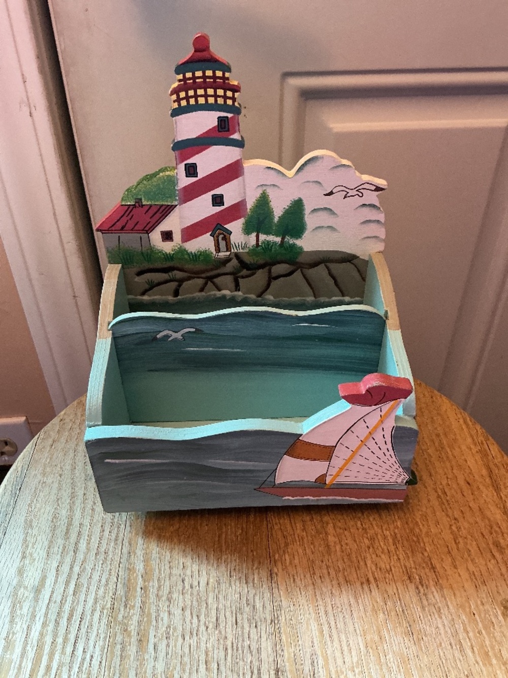 Vintage Wood Desktop Lighthouse Organizer Caddy that spins